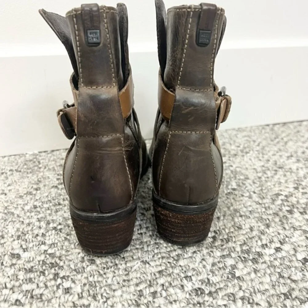 RUDSAK Montreal brown leather distressed buckle moto ankle boots 38
